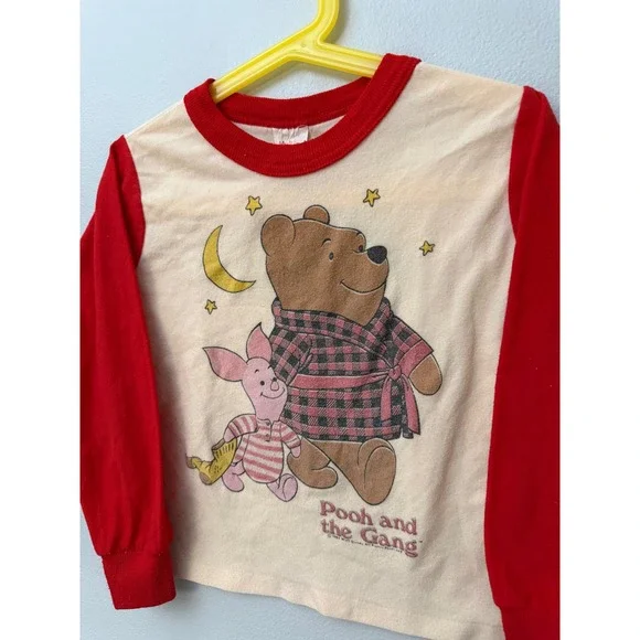 Vintage Kids Pooh & the Gang Pajama Shirt Sz M 6/7 Disney Winnie the Pooh Piglet - Picture 2 of 7
